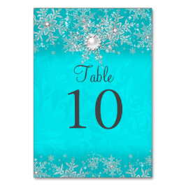 ティール（緑がかった色）クリスタルパールスノーフレークテーブル番号カード テーブルナンバー