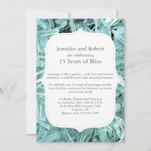 ティール（緑がかった色）クリスタル15周年記念招待状 招待状 (正面)