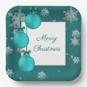 ティール(緑がかった色)クリスマスオーナメント紙プレート ペーパープレート (正面)