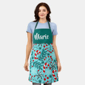 ティール（緑がかった色）クリスマスキャンディーケーン名 エプロン (着用した状態)