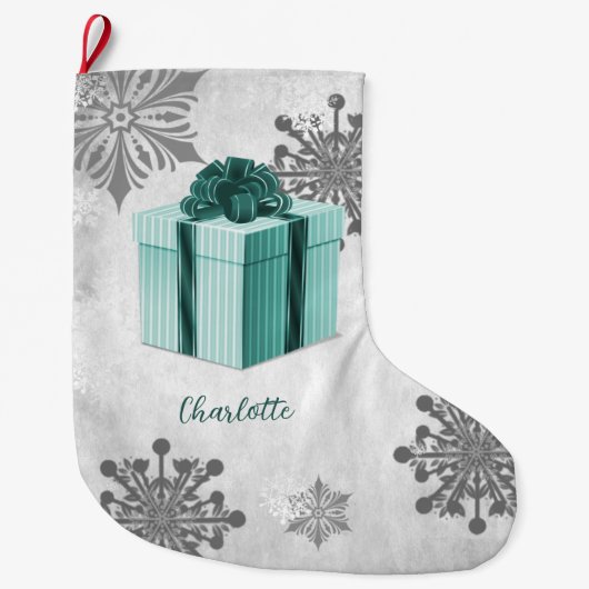 ティール（緑がかった色）クリスマスギフトホリデーストッキング ラージクリスマスストッキング (正面)