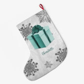 ティール（緑がかった色）クリスマスギフトホリデーストッキング ラージクリスマスストッキング (裏面 (吊り時))