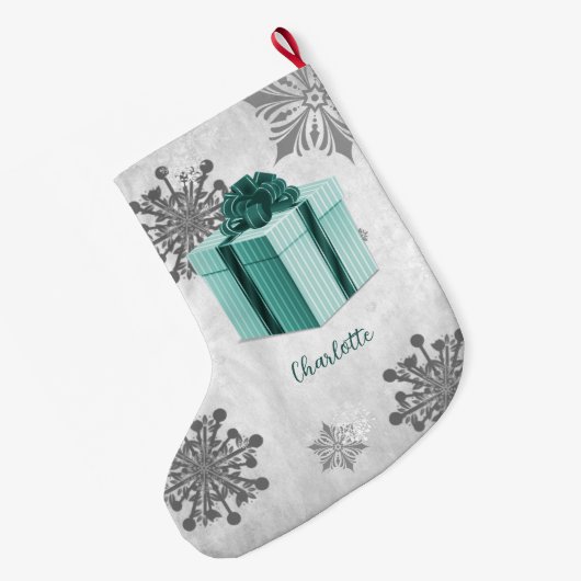 ティール（緑がかった色）クリスマスギフトホリデーストッキング ラージクリスマスストッキング (裏面 (吊り時))
