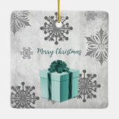 ティール(緑がかった色)クリスマスギフトホリデーセラミックオーナメント セラミックオーナメント (裏面)