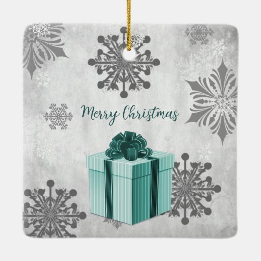 ティール（緑がかった色）クリスマスギフトホリデーセラミックオーナメント セラミックオーナメント (裏面)