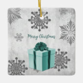 ティール(緑がかった色)クリスマスギフトホリデーセラミックオーナメント セラミックオーナメント (正面)