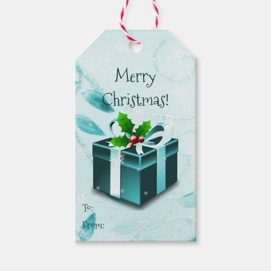 ティール(緑がかった色)クリスマスギフトボックスギフトラベル ギフトタグ (正面)