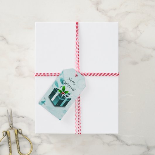 ティール(緑がかった色)クリスマスギフトボックスギフトラベル ギフトタグ (より糸付き)