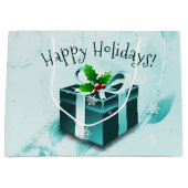 ティール（緑がかった色）クリスマスギフトボックス抱き枕 ラージペーパーバッグ (正面)