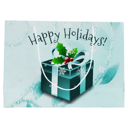 ティール（緑がかった色）クリスマスギフトボックス抱き枕 ラージペーパーバッグ (裏面)