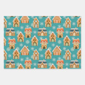 ティール（緑がかった色）クリスマスジンジャーブレッドクッキーの雪 ラッピングペーパーシート (正面)