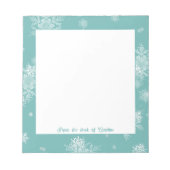 ティール（緑がかった色）クリスマススノーフレークメモ帳 ノートパッド (正面)