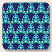 ティール（緑がかった色）クリスマスツリーズパターンコースター コースター (正面)