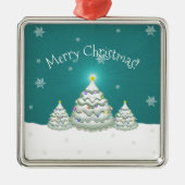 ティール（緑がかった色）クリスマスツリーセラミックオーナメント メタルオーナメント (正面)