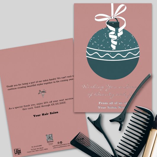 ティール(緑がかった色)クリスマスツリーバウブルフォイルホリデーカード 箔招待状