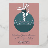 ティール(緑がかった色)クリスマスツリーバウブルフォイルホリデーカード 箔招待状 (正面)