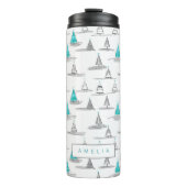 ティール（緑がかった色）クリスマスツリーパターン#5 ID1009 タンブラー (正面)