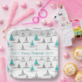 ティール（緑がかった色）クリスマスツリーパターン#5 ID1009 ペーパープレート (パーティー)