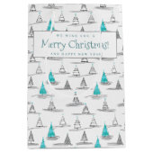 ティール（緑がかった色）クリスマスツリーパターン#5 ID1009 ミディアムペーパーバッグ (正面)