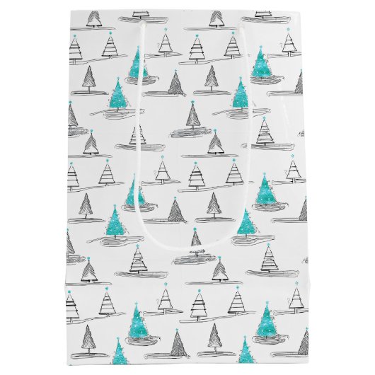 ティール（緑がかった色）クリスマスツリーパターン#5 ID1009 ミディアムペーパーバッグ (裏面)