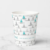 ティール(緑がかった色)クリスマスツリーパターン#5 ID1009 紙コップ (裏面)