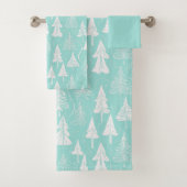 ティール(緑がかった色)クリスマスツリーパターン#6 ID1009 バスタオルセット (インサイチュ)