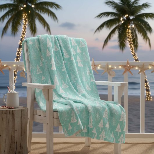 ティール（緑がかった色）クリスマスツリーパターン#6 ID1009 フリースブランケット