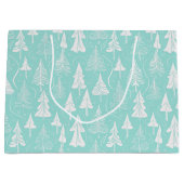 ティール（緑がかった色）クリスマスツリーパターン#6 ID1009 ラージペーパーバッグ (正面)
