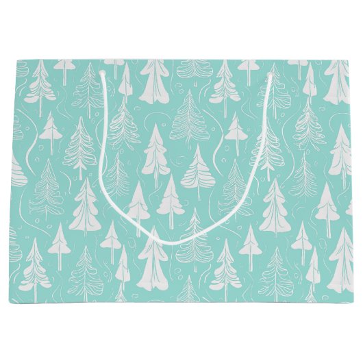 ティール(緑がかった色)クリスマスツリーパターン#6 ID1009 ラージペーパーバッグ (正面)