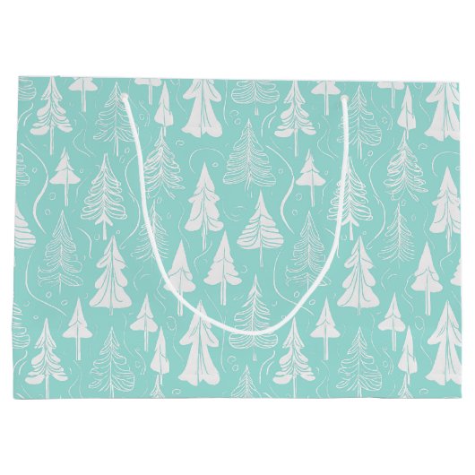 ティール(緑がかった色)クリスマスツリーパターン#6 ID1009 ラージペーパーバッグ (裏面)