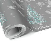 ティール(緑がかった色)クリスマスツリー及び雪片ラッピング紙 ラッピングペーパー (ロールコーナー)
