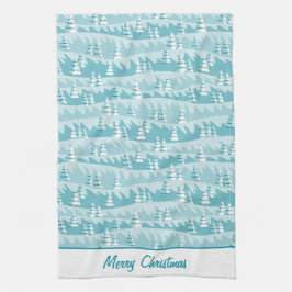 ティール（緑がかった色）クリスマスツリー キッチンタオル