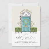 ティール(緑がかった色)クリスマスドア |ホリデーオープンハウス 招待状 (正面)