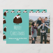 ティール（緑がかった色）クリスマスプリン写真クリスマス シーズンカード (正面/裏面)