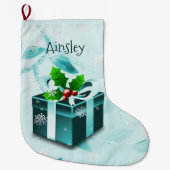 ティール（緑がかった色）クリスマスプレゼントストッキング ラージクリスマスストッキング (正面)