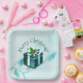 ティール（緑がかった色）クリスマスプレゼント紙プレート ペーパープレート (パーティー)