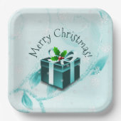 ティール（緑がかった色）クリスマスプレゼント紙プレート ペーパープレート (正面)