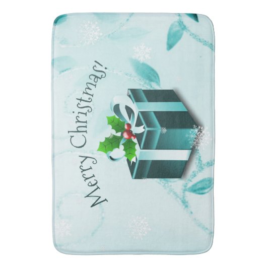 ティール(緑がかった色)クリスマスプレゼント風呂マット バスマット (正面縦)