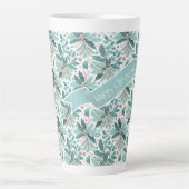 ティール(緑がかった色)クリスマスホリーベリーパターン#17 ID1009 カフェラテマグ (正面)