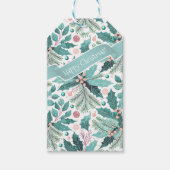 ティール(緑がかった色)クリスマスホリーベリーパターン#17 ID1009 ギフトタグ (正面)