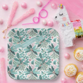 ティール(緑がかった色)クリスマスホリーベリーパターン#17 ID1009 ペーパープレート (パーティー)