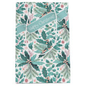 ティール（緑がかった色）クリスマスホリーベリーパターン#17 ID1009 ミディアムペーパーバッグ (正面)