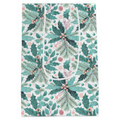 ティール（緑がかった色）クリスマスホリーベリーパターン#17 ID1009 ミディアムペーパーバッグ (裏面)