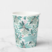 ティール(緑がかった色)クリスマスホリーベリーパターン#17 ID1009 紙コップ (右)