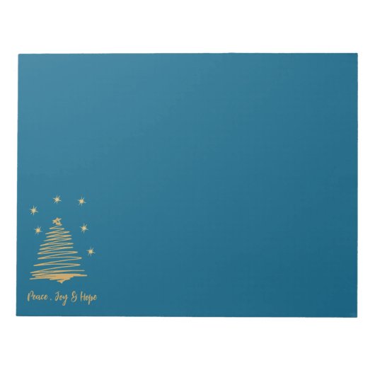 ティール(緑がかった色)クリスマス金ゴールドツリーピースジョイ企業のープ ノートパッド (正面)