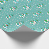 ティール（緑がかった色）クリスマス雪だるまとスノーフレークスホリデー ラッピングペーパー (角)