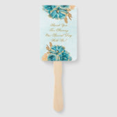 ティール（緑がかった色）クリーミーな金ゴールド結婚花模様ズサンキュー ハンドファン (裏面)