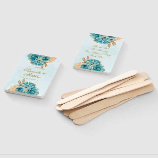 ティール(緑がかった色)クリーミーな金ゴールド結婚花模様ズサンキュー ハンドファン (組立なし)