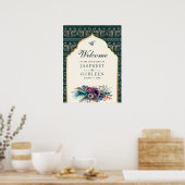 ティール（緑がかった色）クリームアナンド結婚カラジのウェルカムサイン ポスター (キッチン)