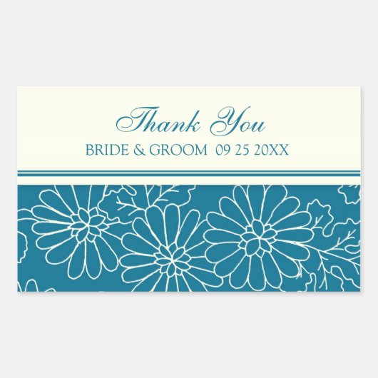 ティール（緑がかった色）クリームサンキューユー結婚式の引き出物ラベル 長方形シール (正面)